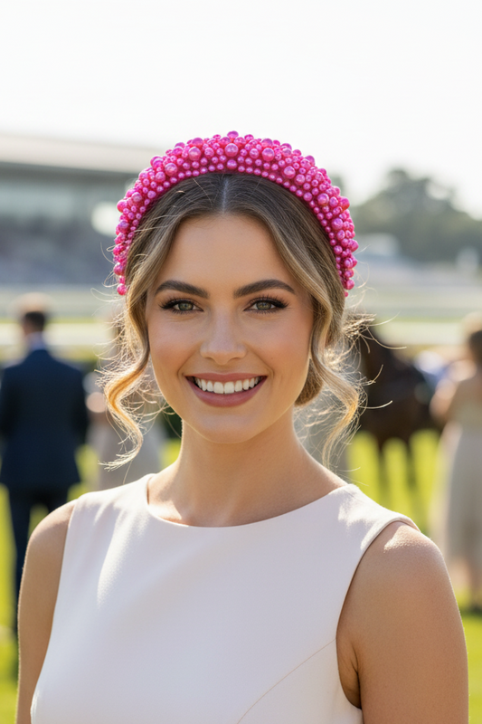"Kirraly" Pearl Beaded Headband - Fuscia