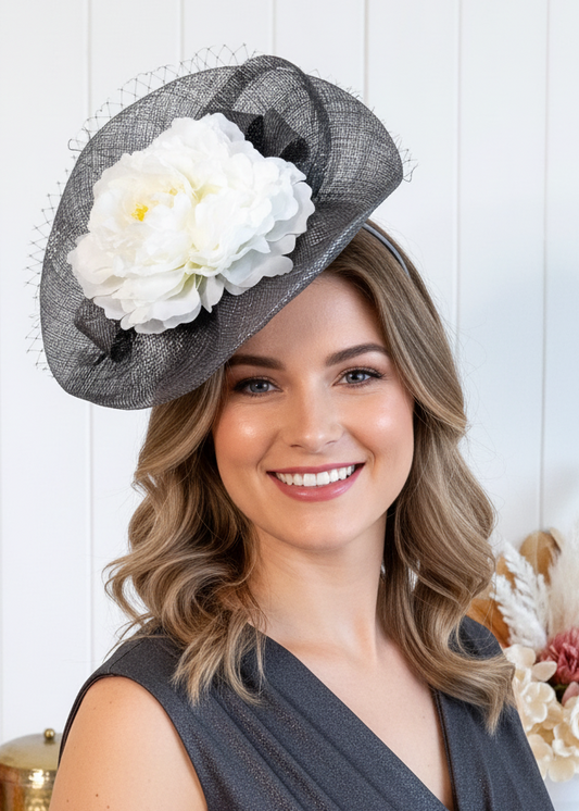 "Erin" Silver & White Fascinator