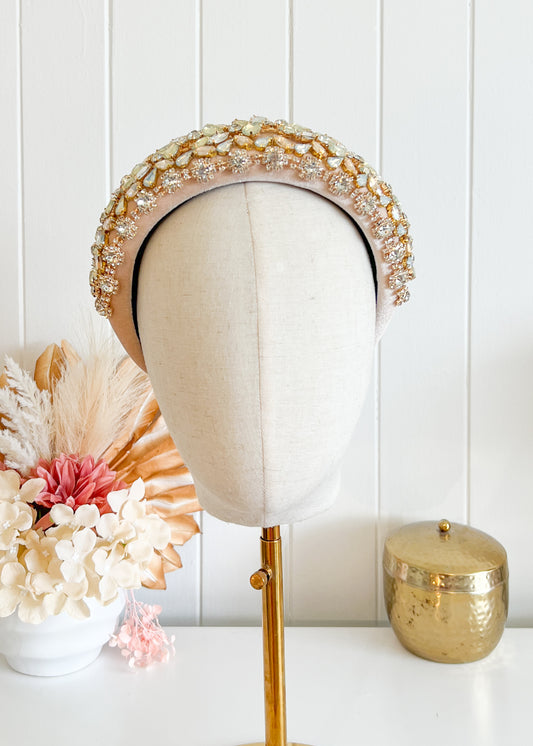 "Lillian" Jewelled Headband - Bone