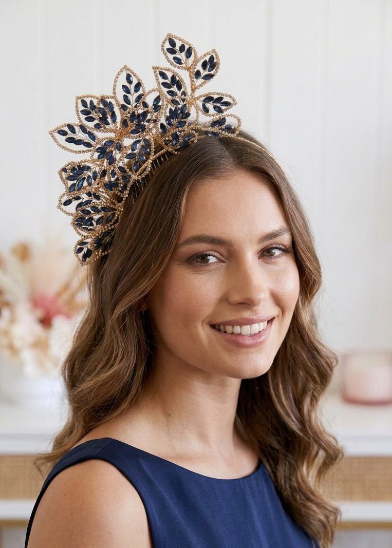 “Candace Crystal Headpiece" Navy Blue