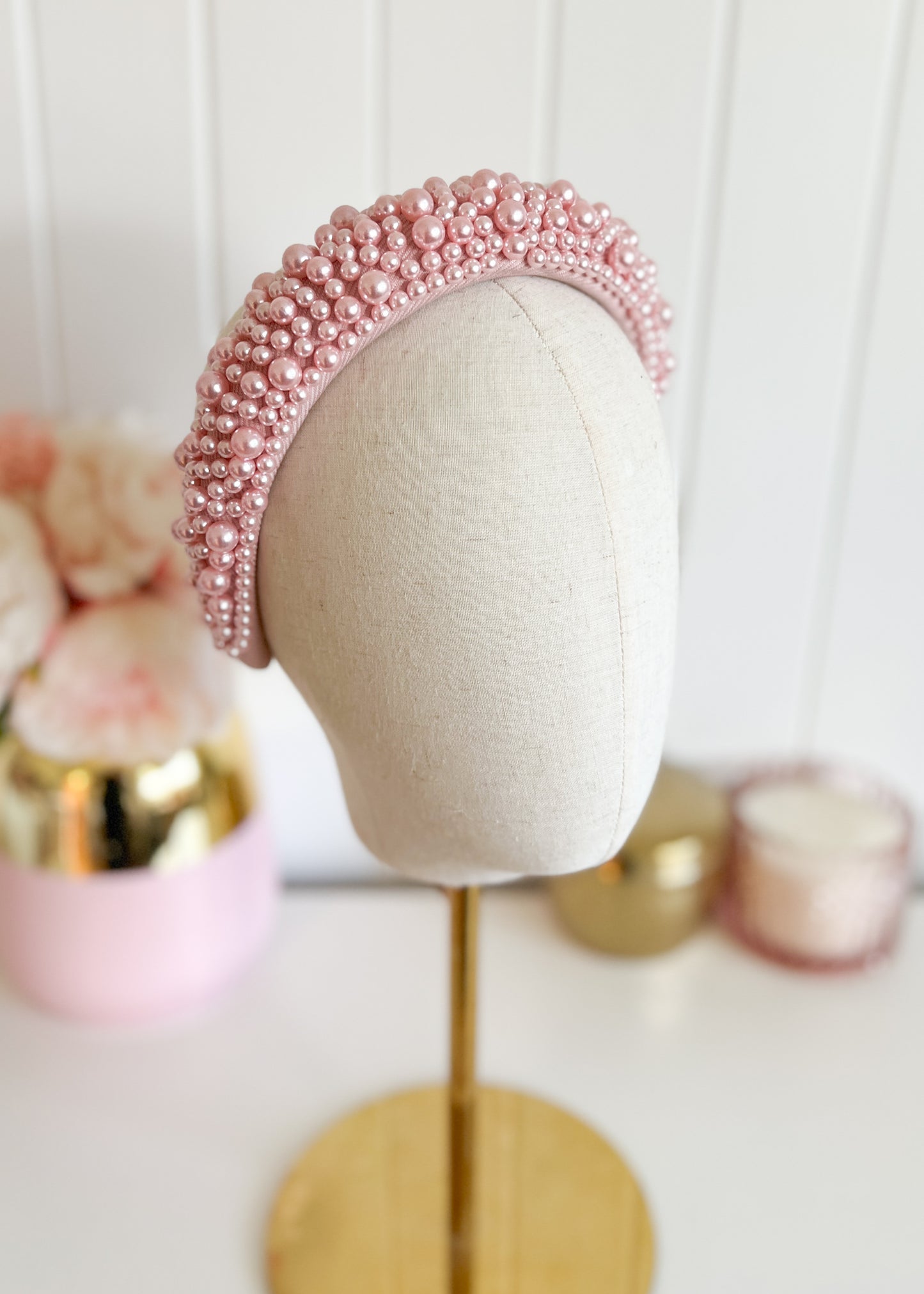 "Kirraly" Pearl Beaded Headband - Pink