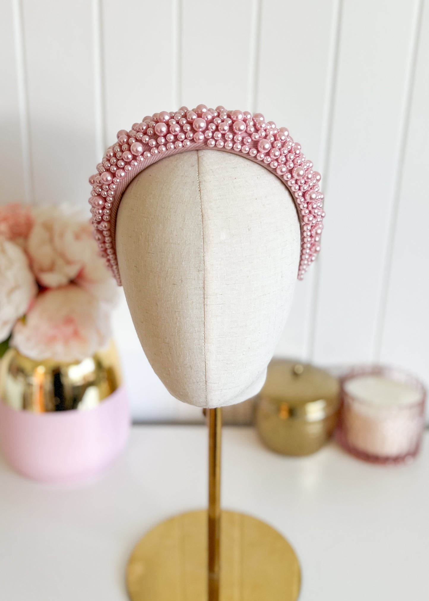 "Kirraly" Pearl Beaded Headband - Pink