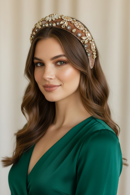 "Madison" Jewelled Headband - Latte