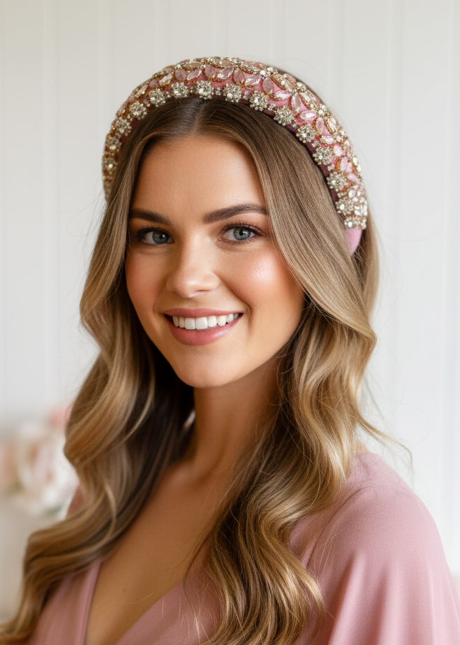 "Lillian" Jewelled Headband - Pink