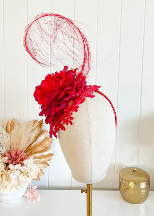 "Hayley" - Red Fascinator