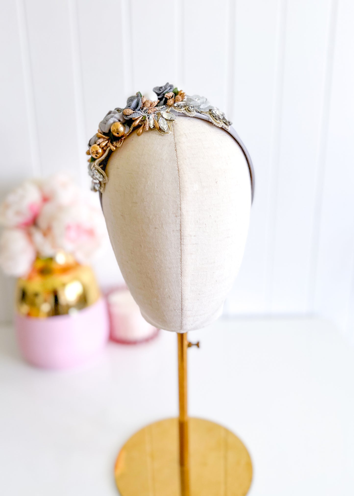 "Isabella" Crown Headband - Grey