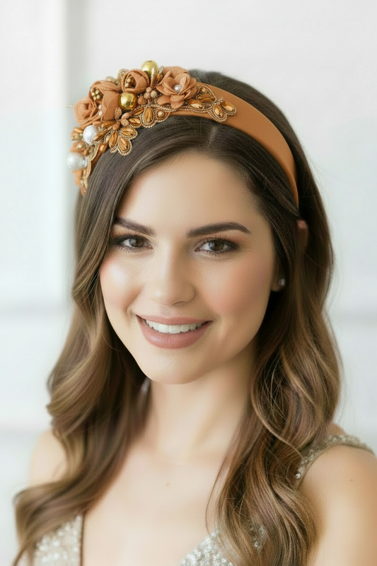 "Isabella" Crown Headband - Nude