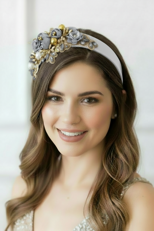 "Isabella" Crown Headband - Grey