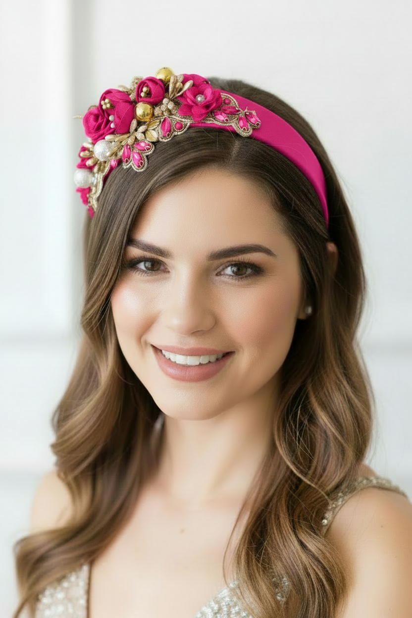 "Isabella" Crown Headband - Fuscia