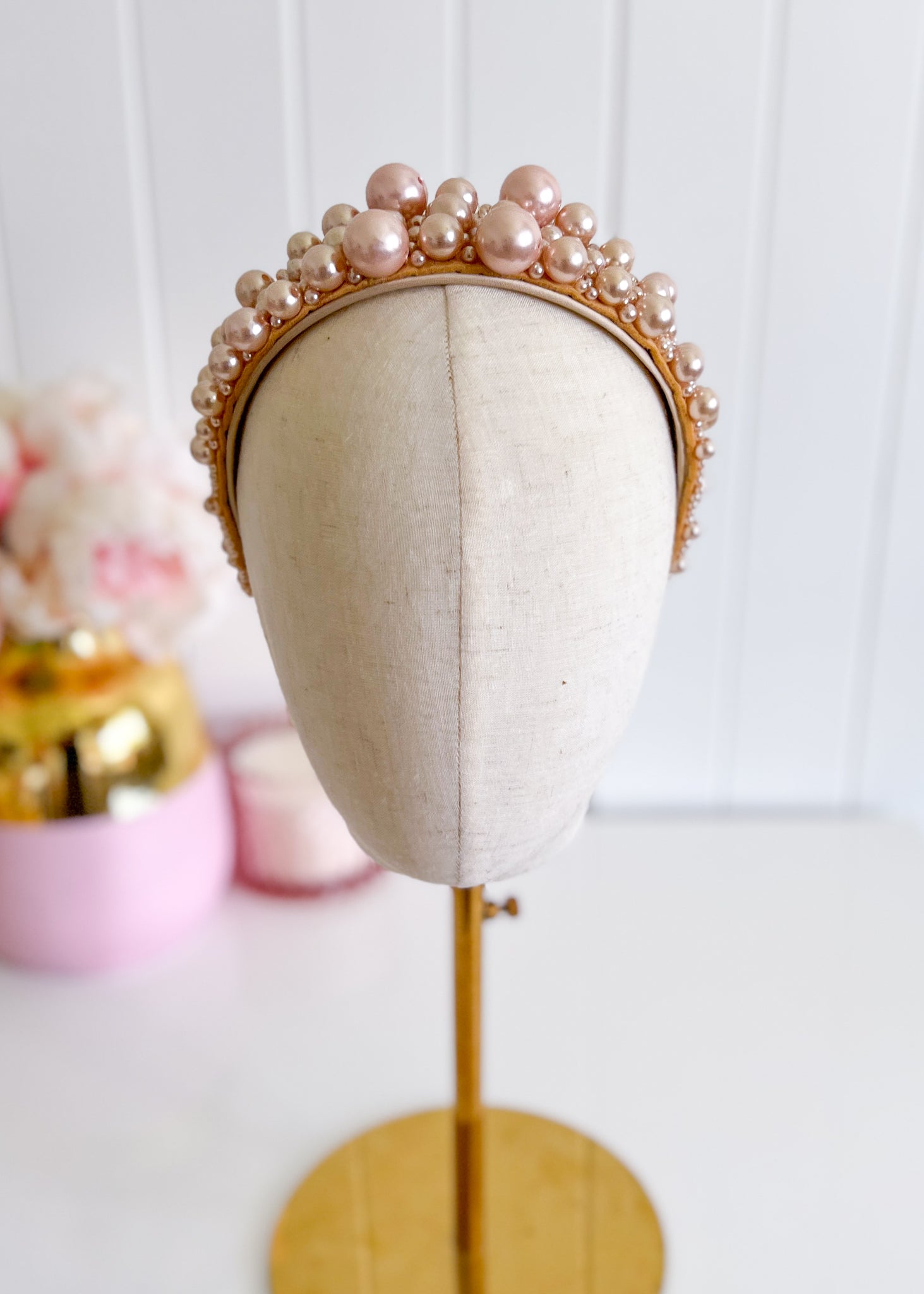 "Sandra" Gold Pearl Headband