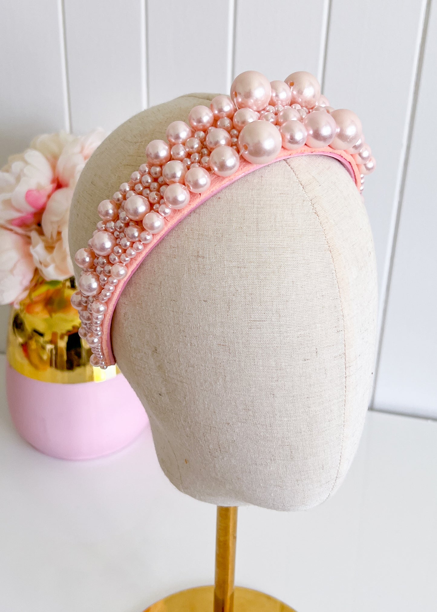 "Sandra" Pink Pearl Headband