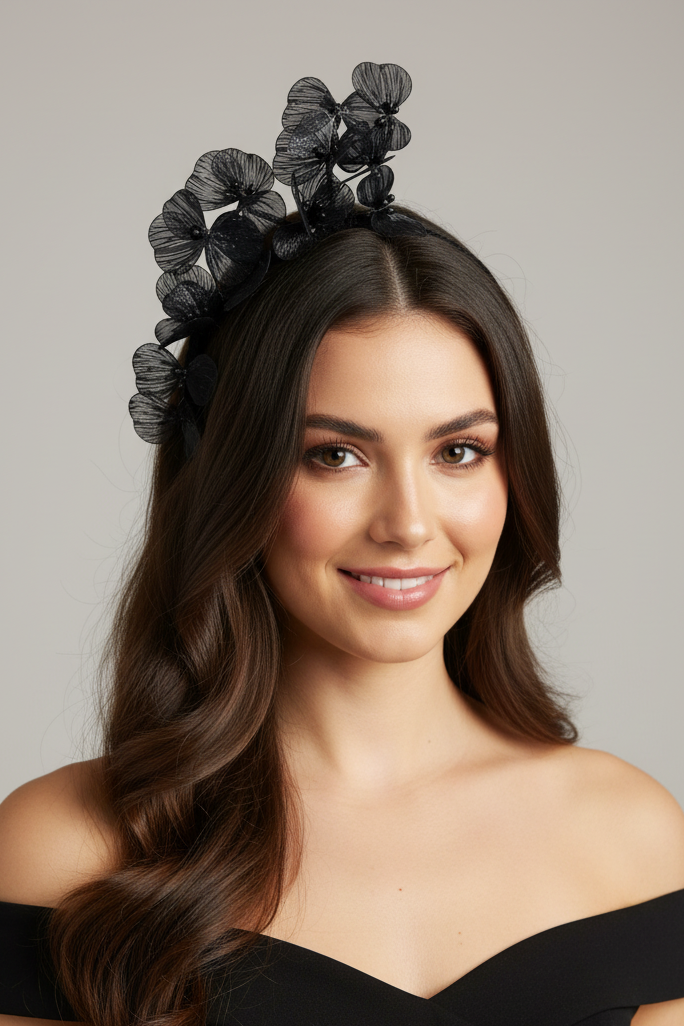 "Jasmine" Side Crown - Black