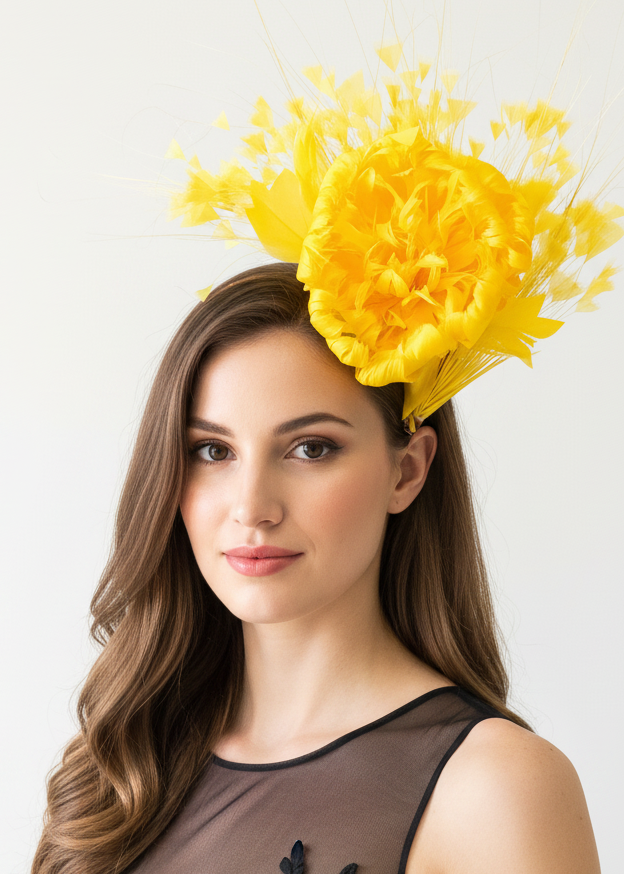 "Harper" Statement Feather Rose Headpiece (Choose Colour)