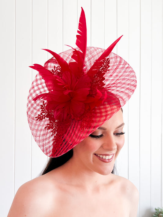 "Eva" Red Fascinator