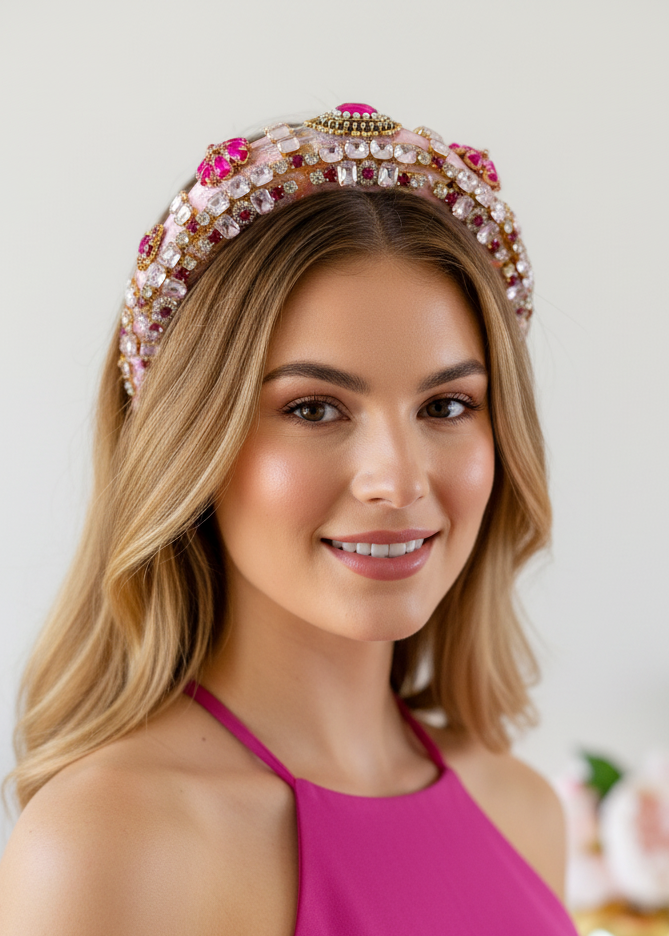 "Regal" Pink - Jewelled Headband