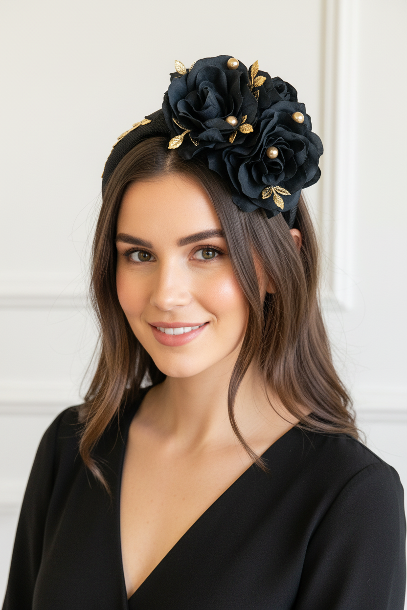 "Carmen" Black Floral Headband