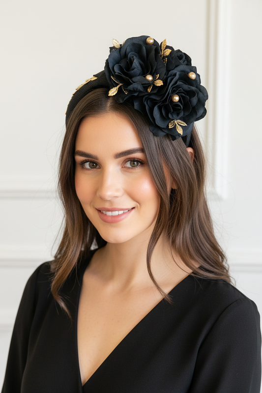 "Carmen" Black Floral Headband