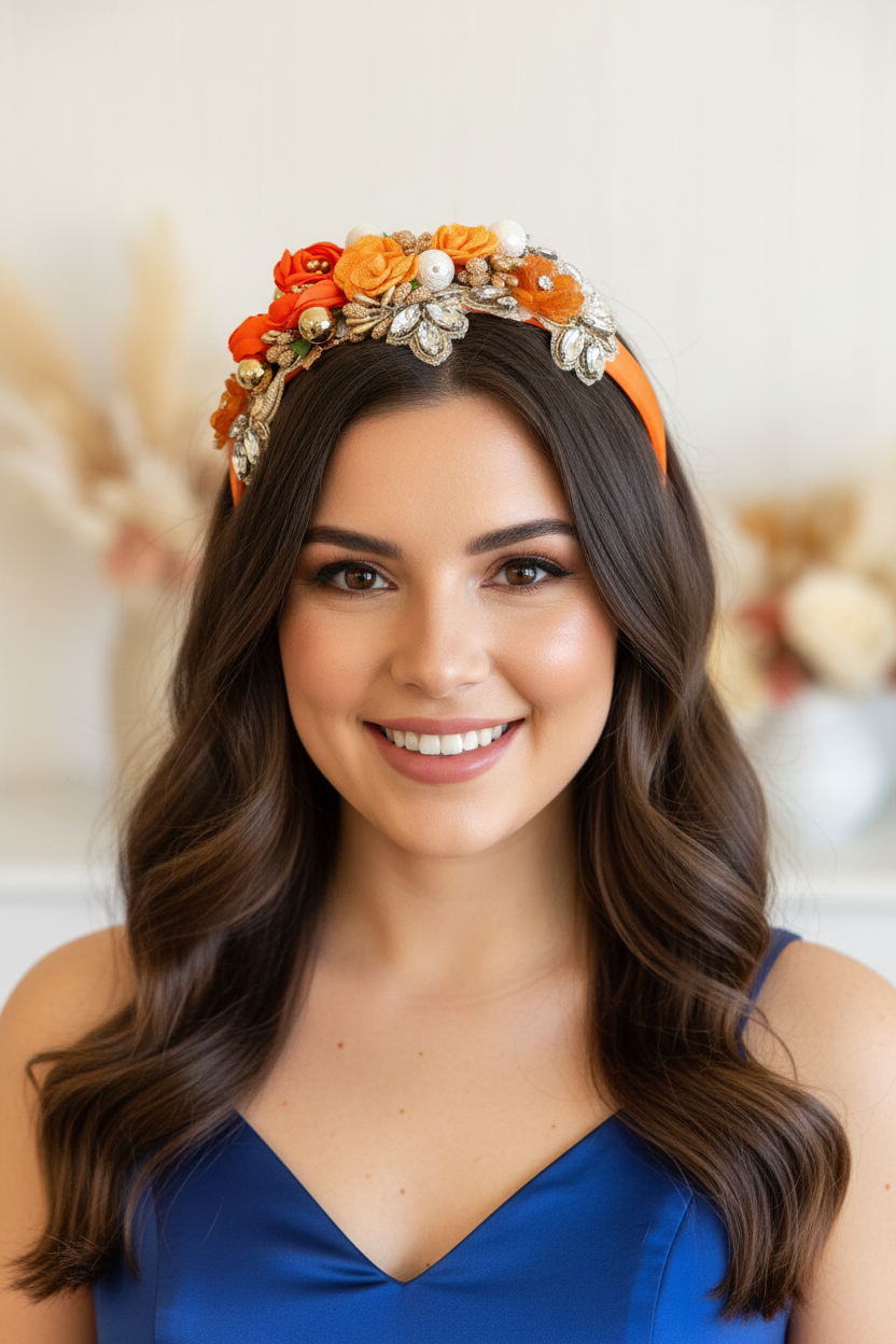 "Isabella" Crown Headband - Orange