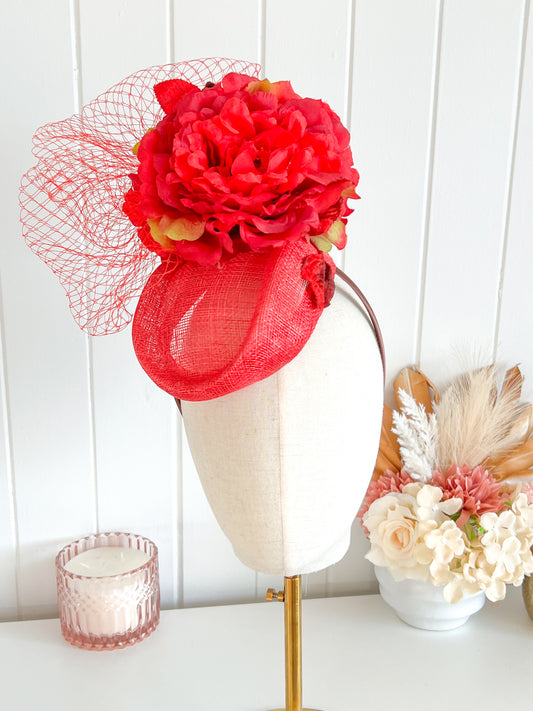 "Patrice" Red Fascinator