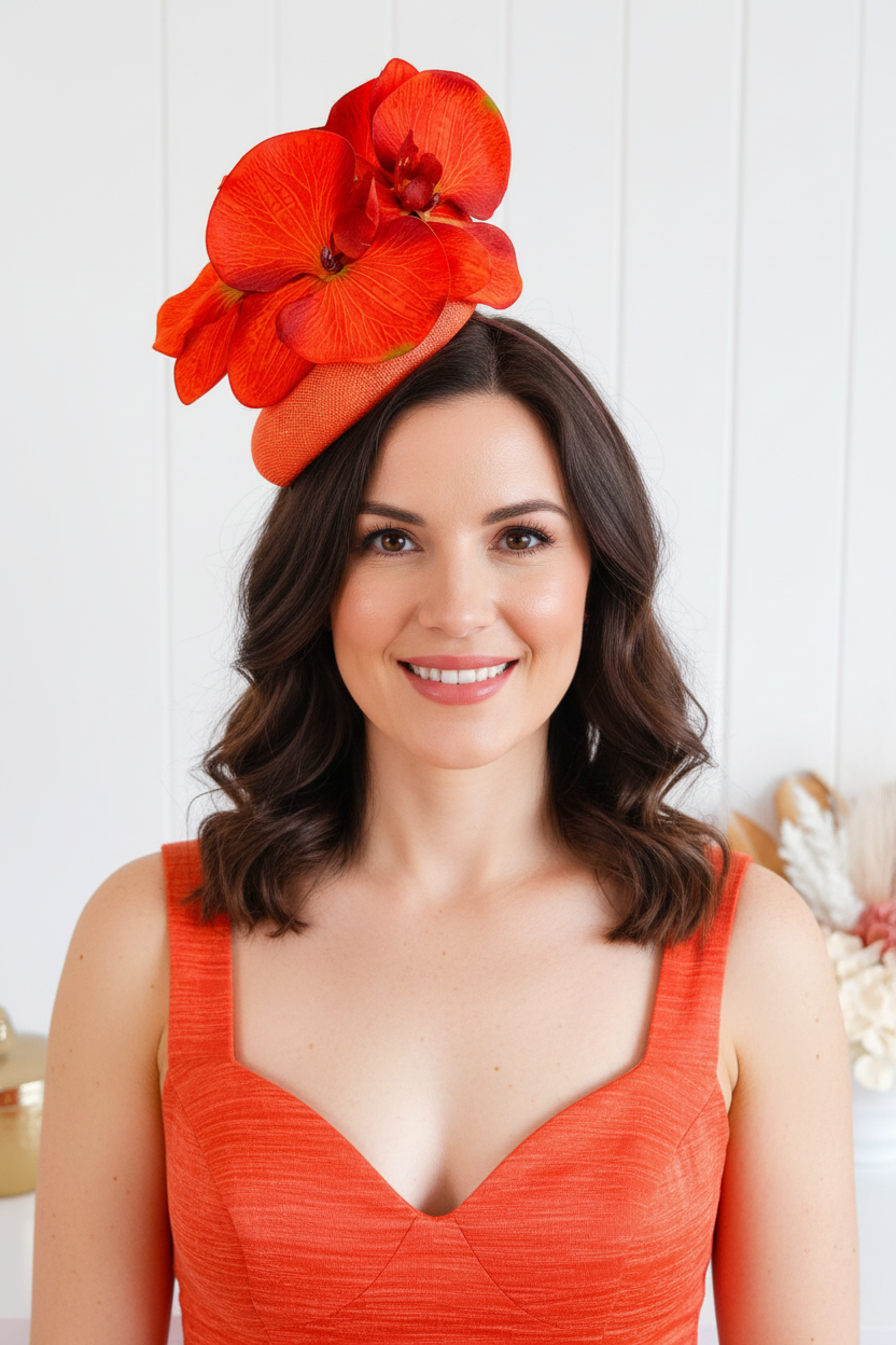 "Penelope" Orange Fascinator