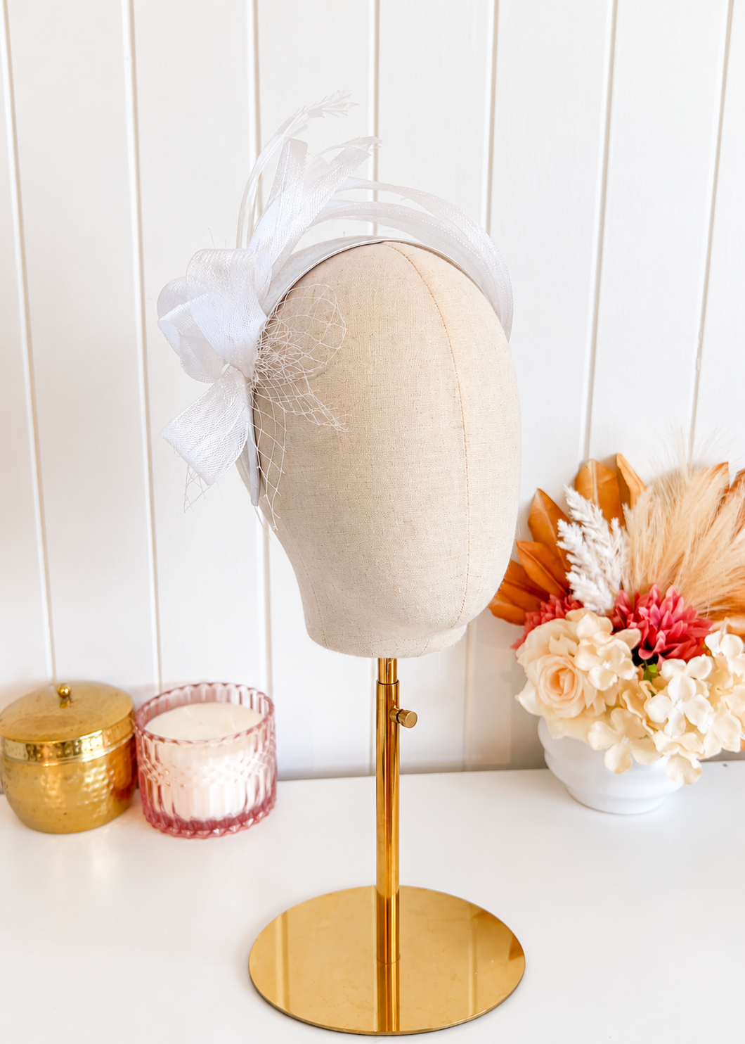 "Jemma" - White Crinoline Fascinator