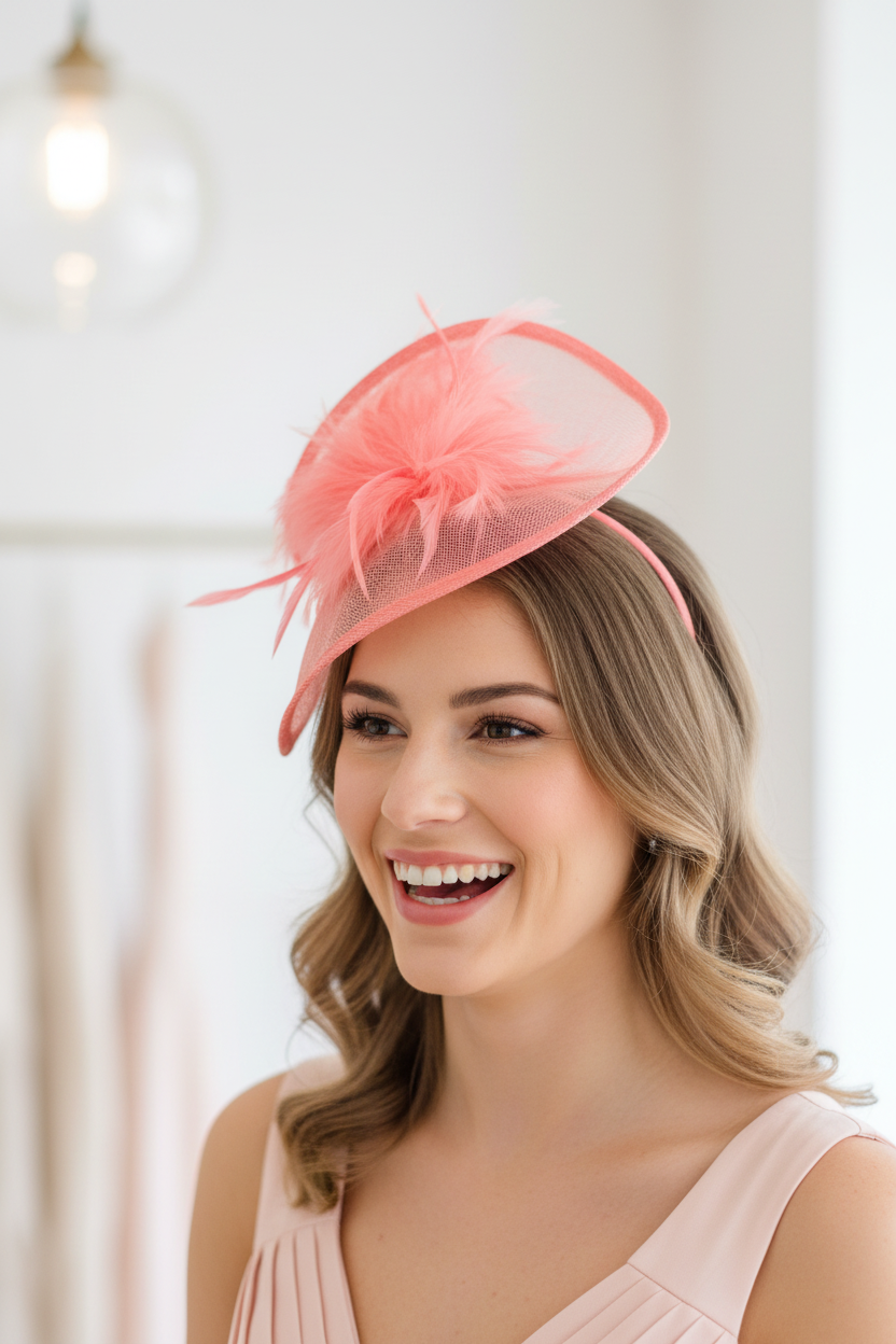 "Valerie"  Coral Orange Fascinator