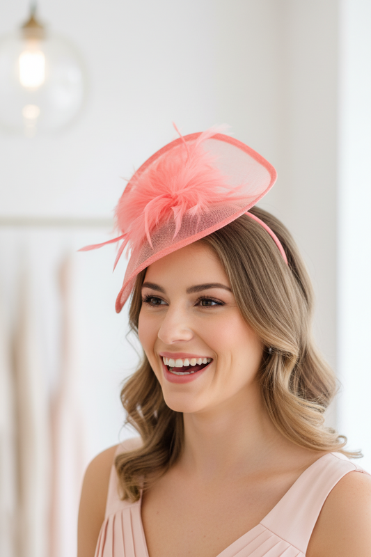 "Valerie"  Coral Orange Fascinator