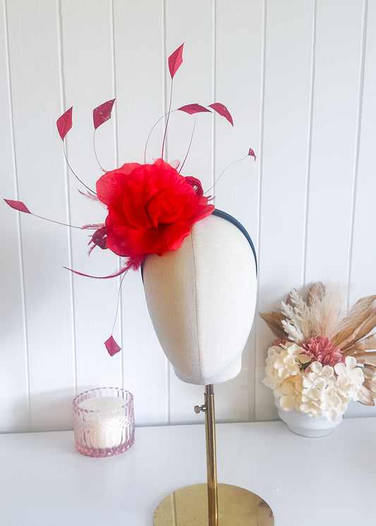 "Marcella" Red Fascinator