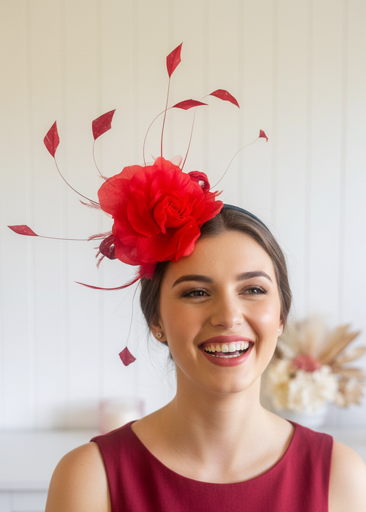 "Marcella" Red Fascinator