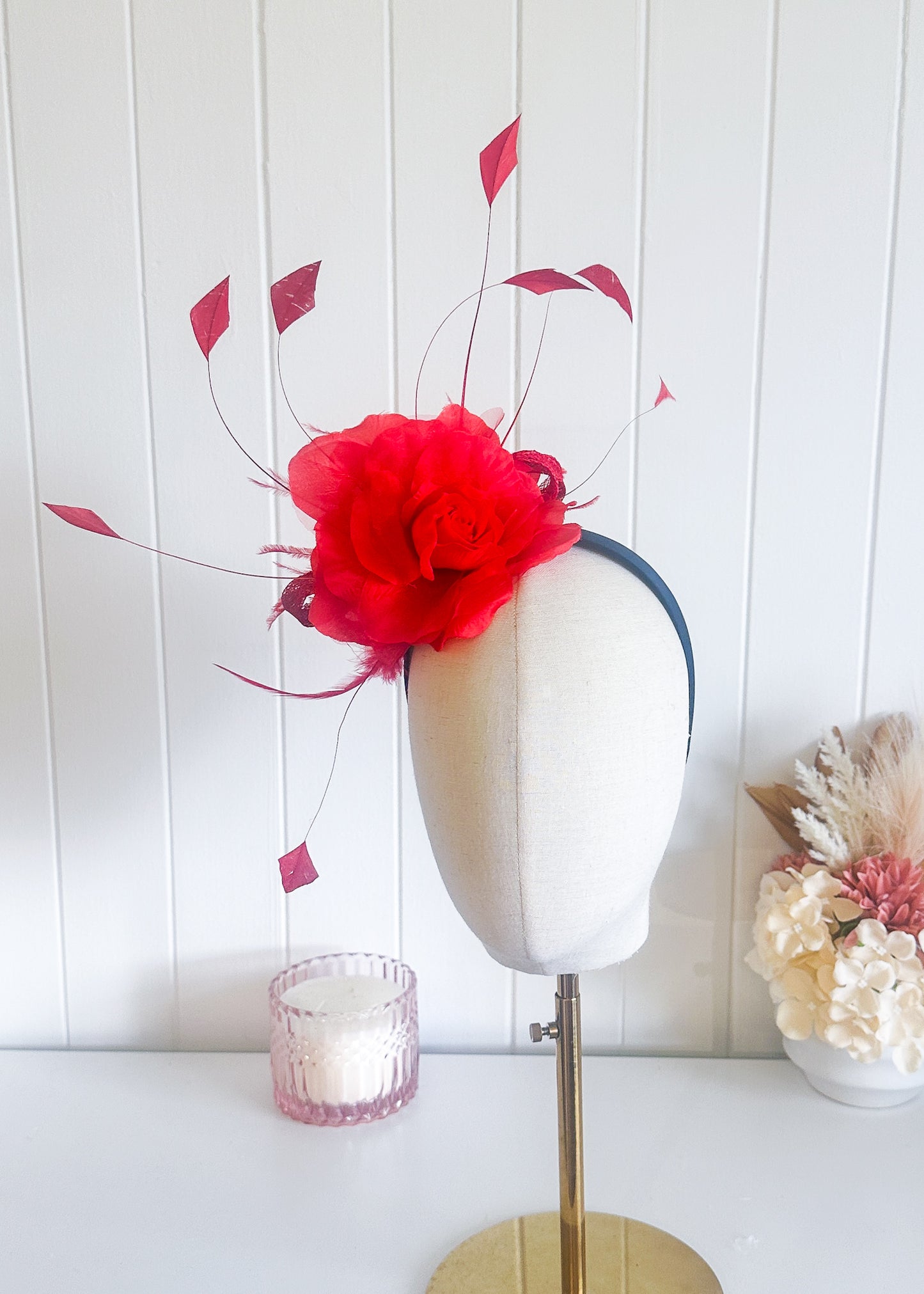 "Marcella" Red Fascinator