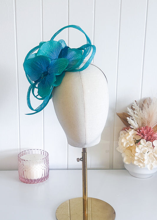 "Phoebe" Turquoise Fascinator