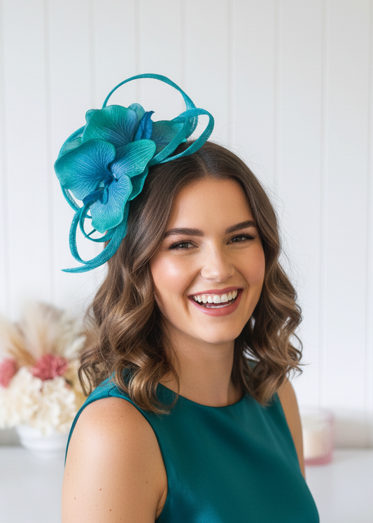 "Phoebe" Turquoise Fascinator
