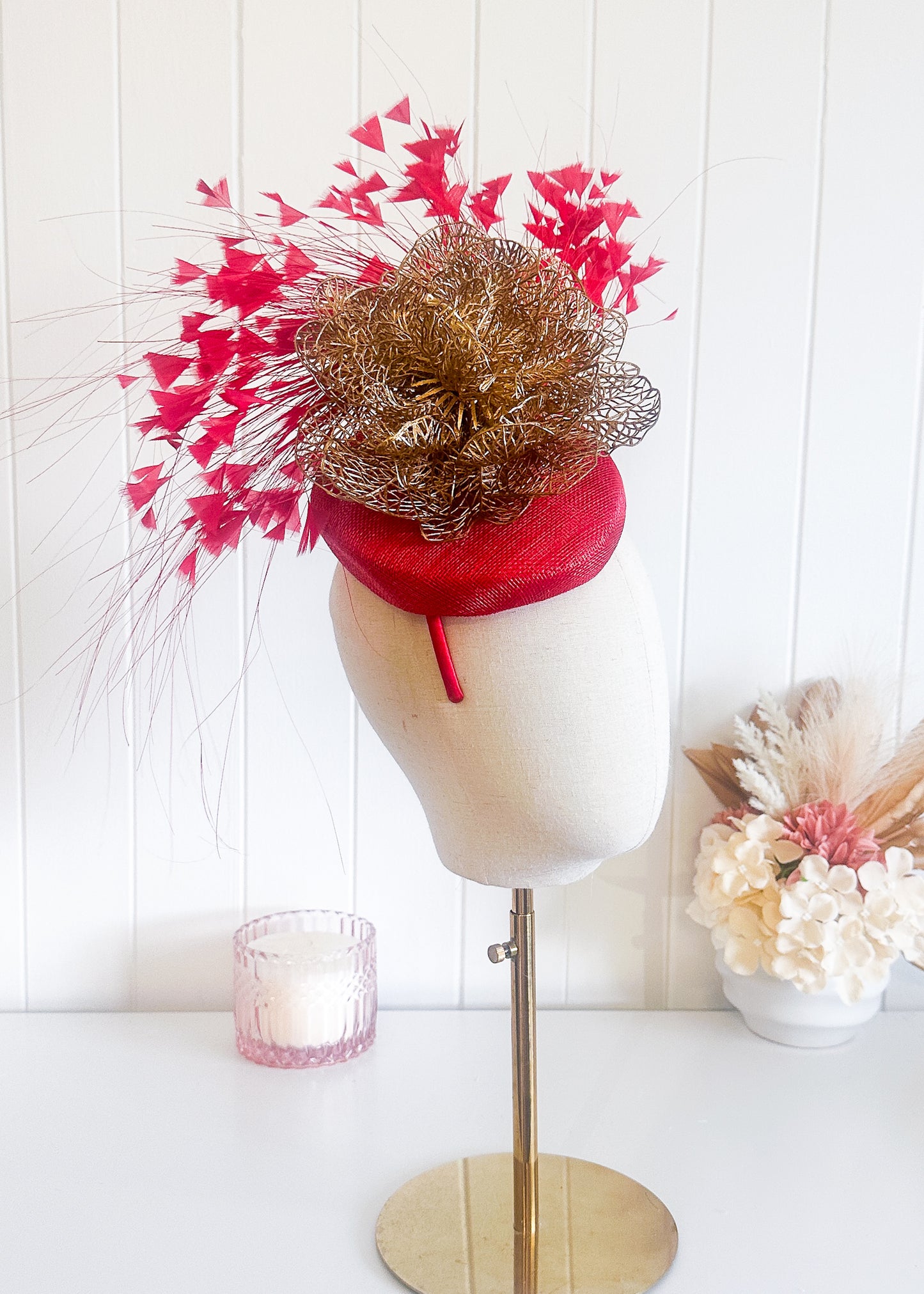 “Collette” Red & Gold Fascinator