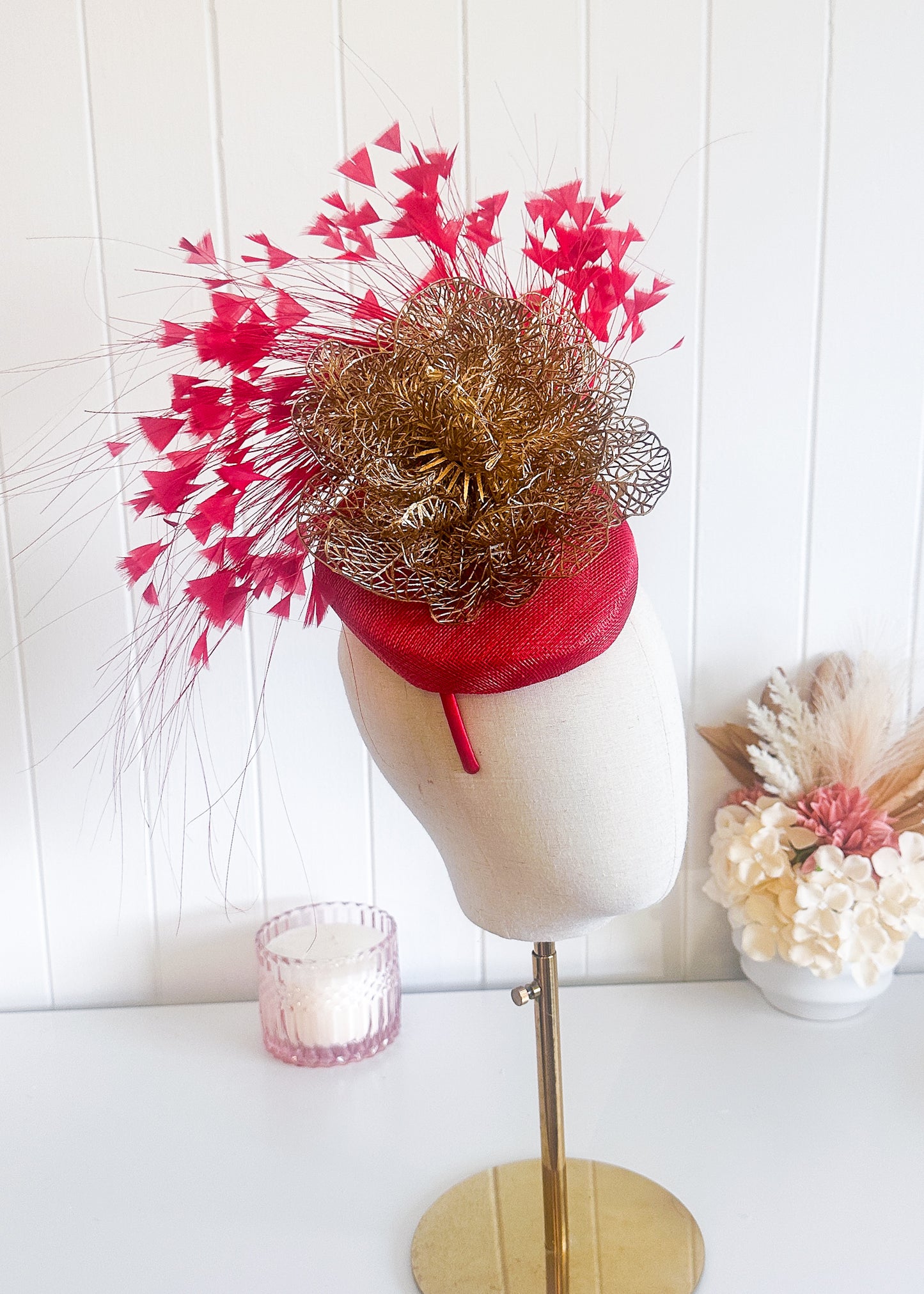 “Collette” Red & Gold Fascinator
