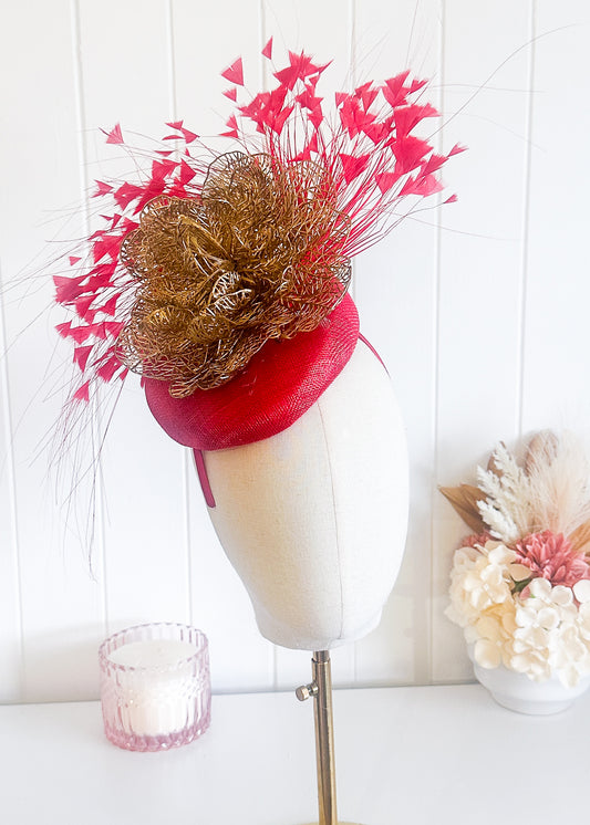 “Collette” Red & Gold Fascinator