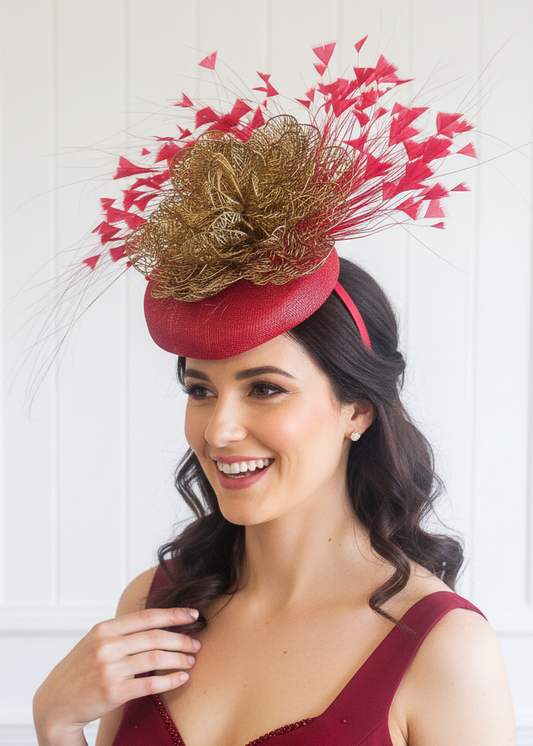 “Collette” Red & Gold Fascinator