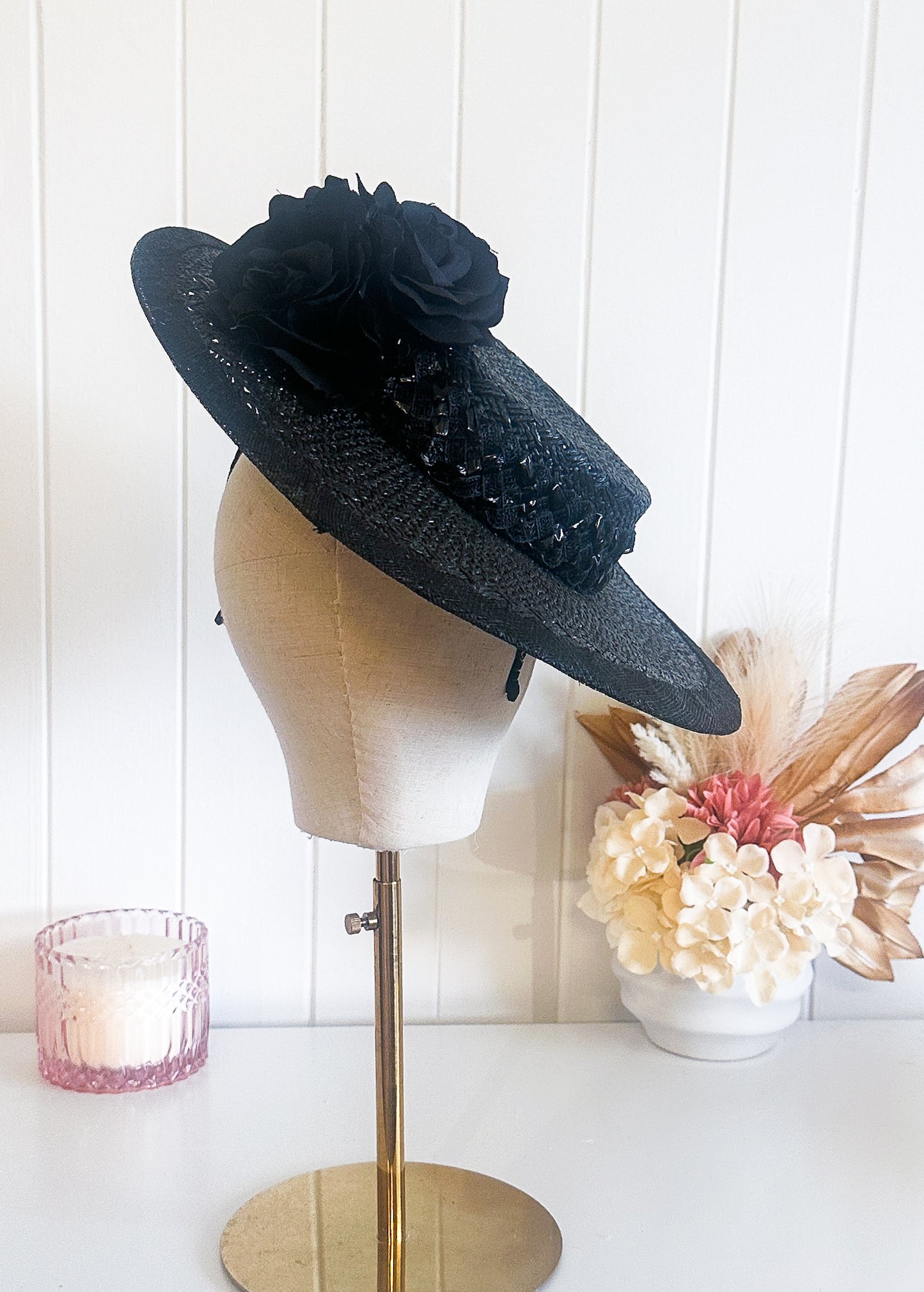 "Roxanne" Black Boater Hat