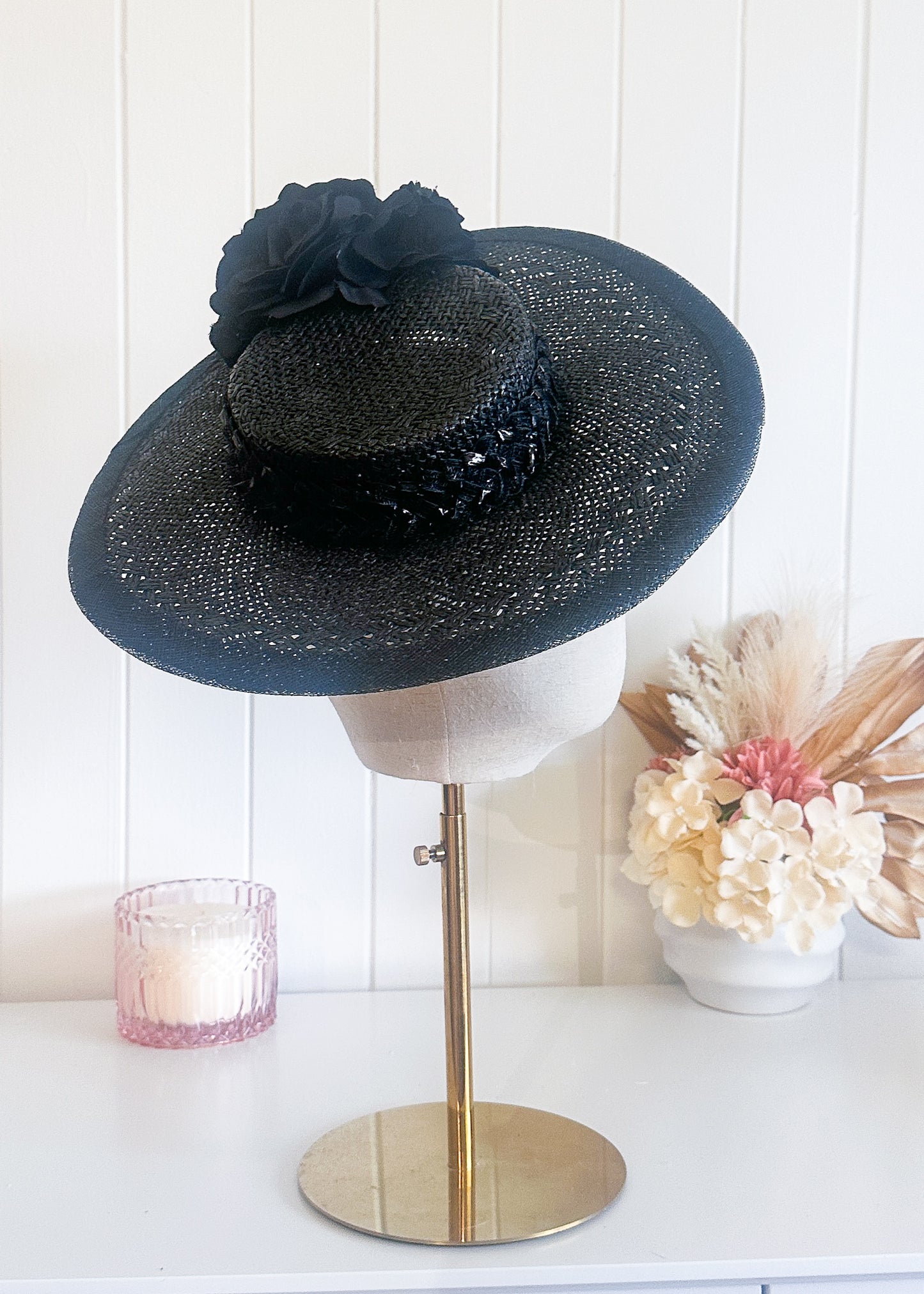 "Roxanne" Black Boater Hat