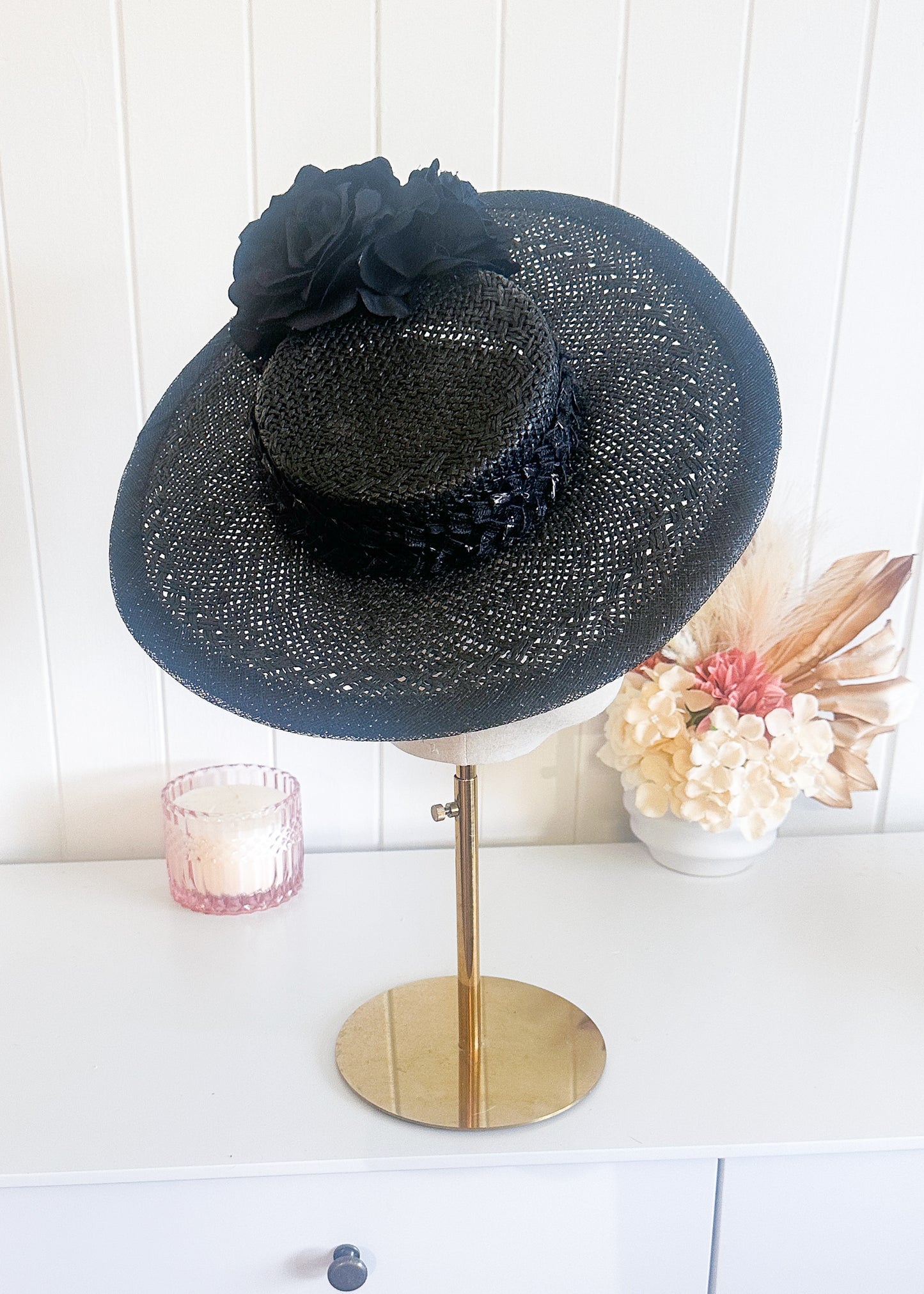 "Roxanne" Black Boater Hat