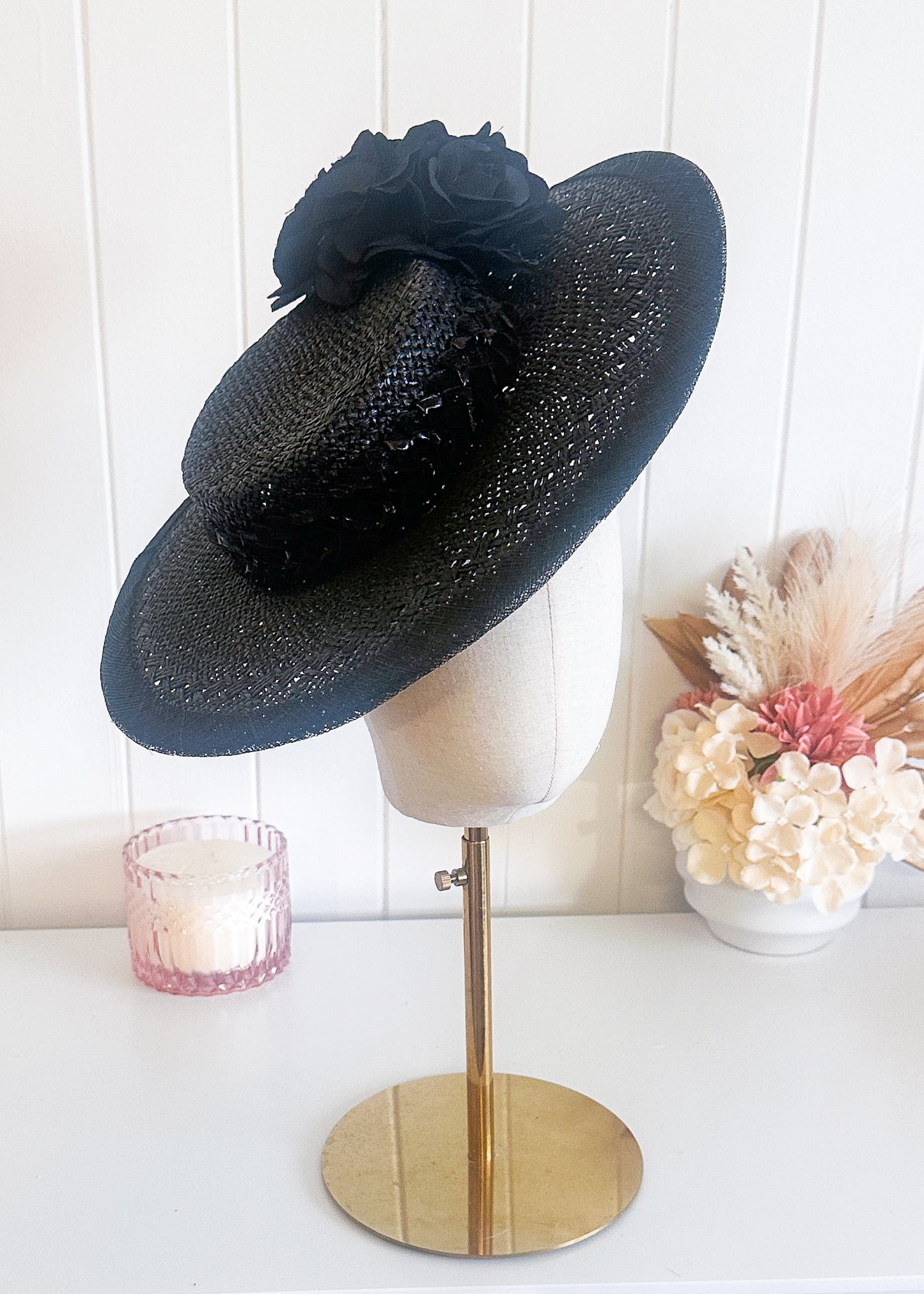 "Roxanne" Black Boater Hat