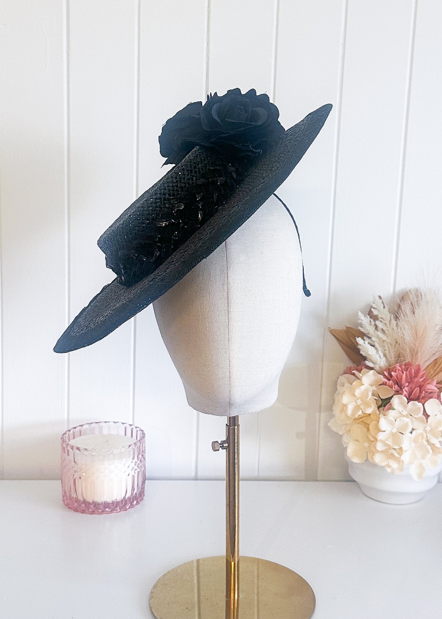 "Roxanne" Black Boater Hat