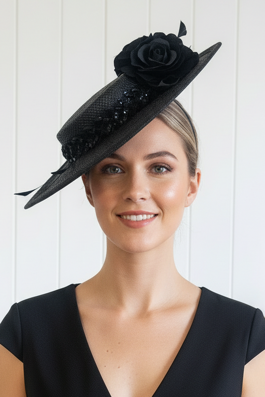 "Roxanne" Black Boater Hat