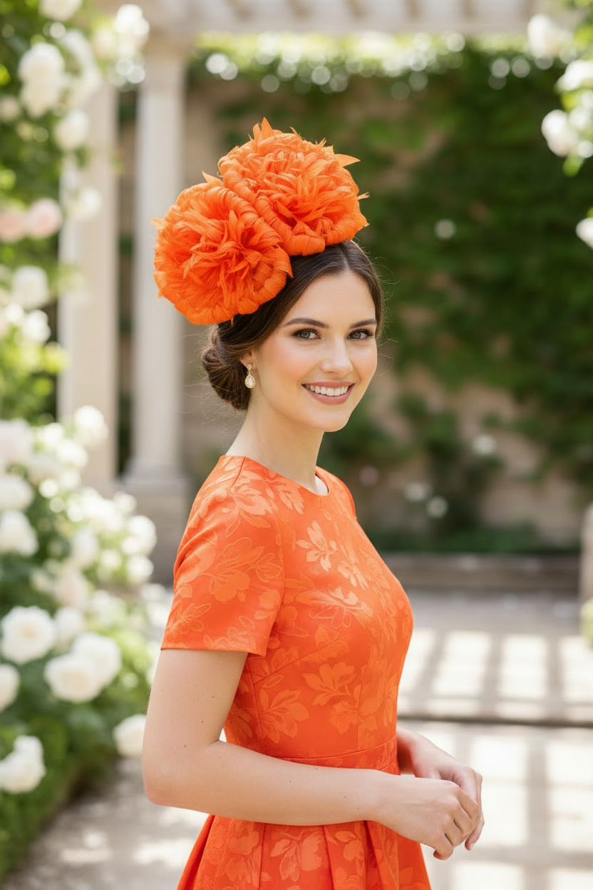 "Nerida" Orange Fascinator