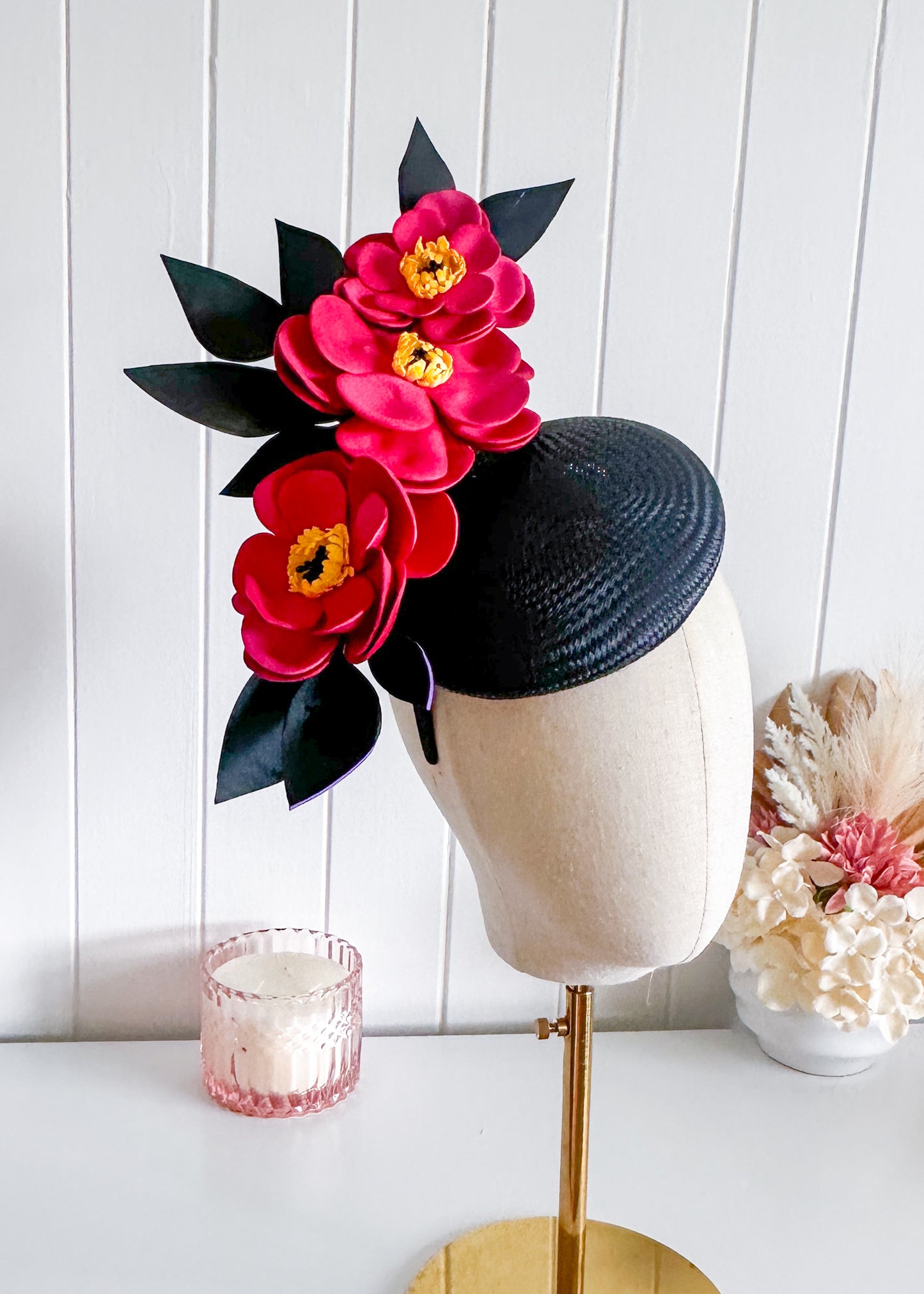 "Melanie" Magenta and Black Fascinator