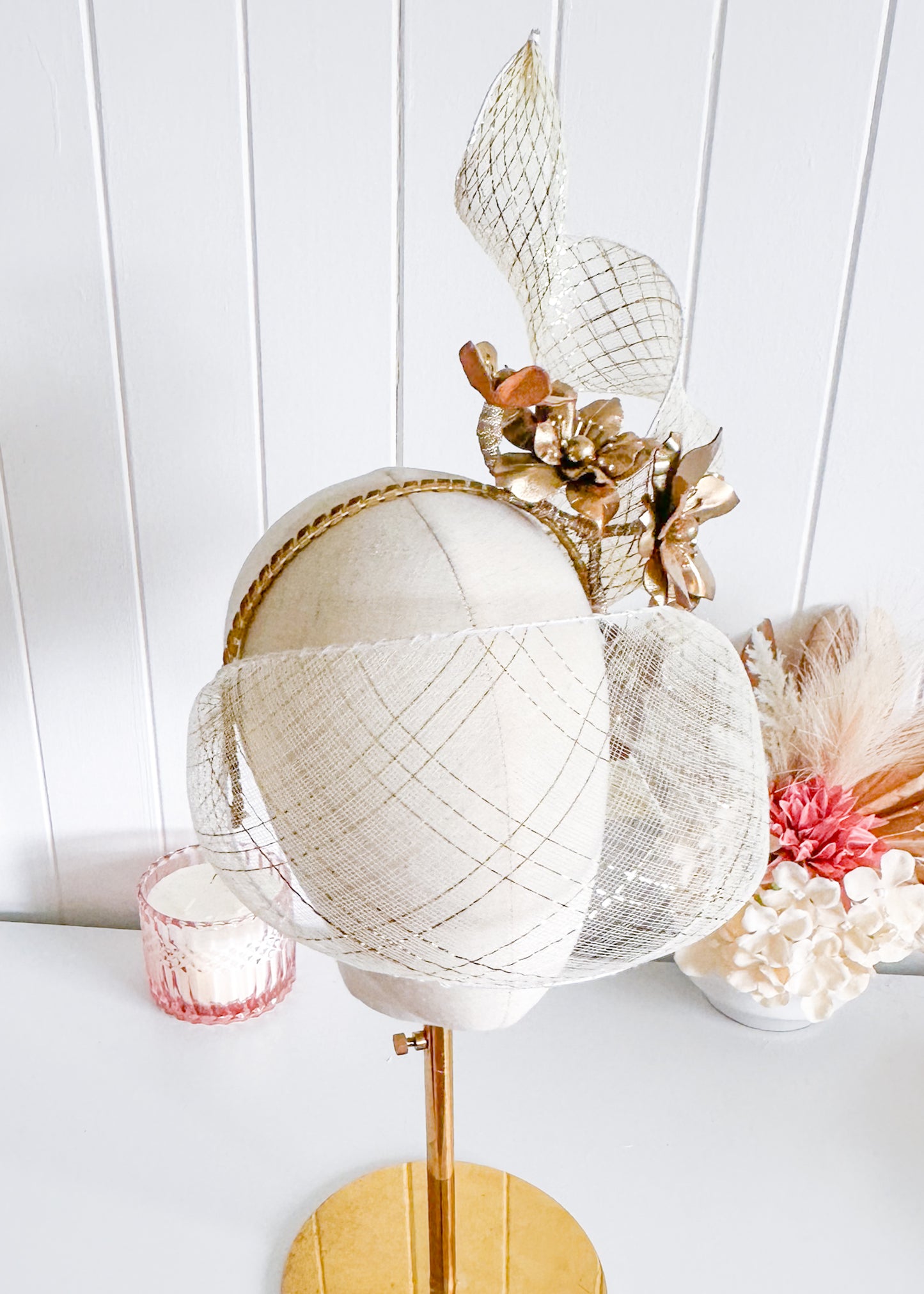 "Delphine" Gold Veil Headpiece