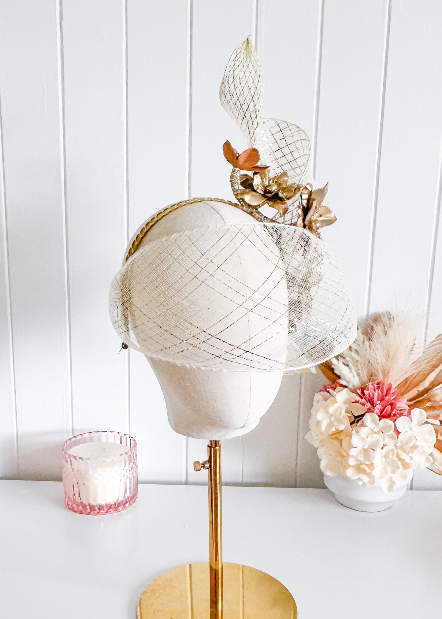 "Delphine" Gold Veil Headpiece