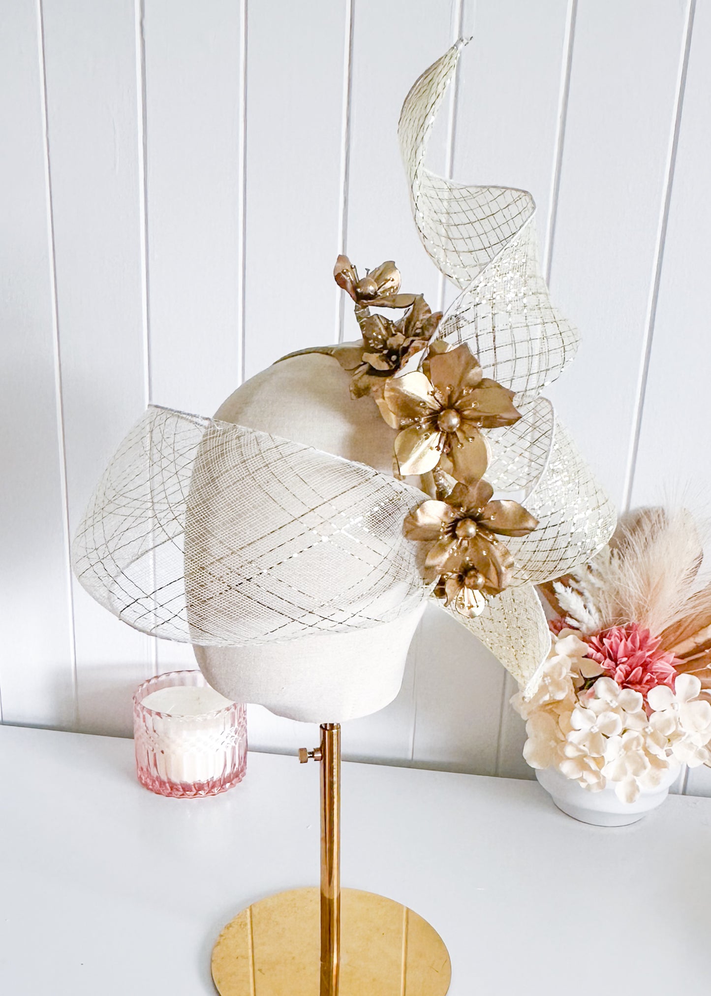 "Delphine" Gold Veil Headpiece