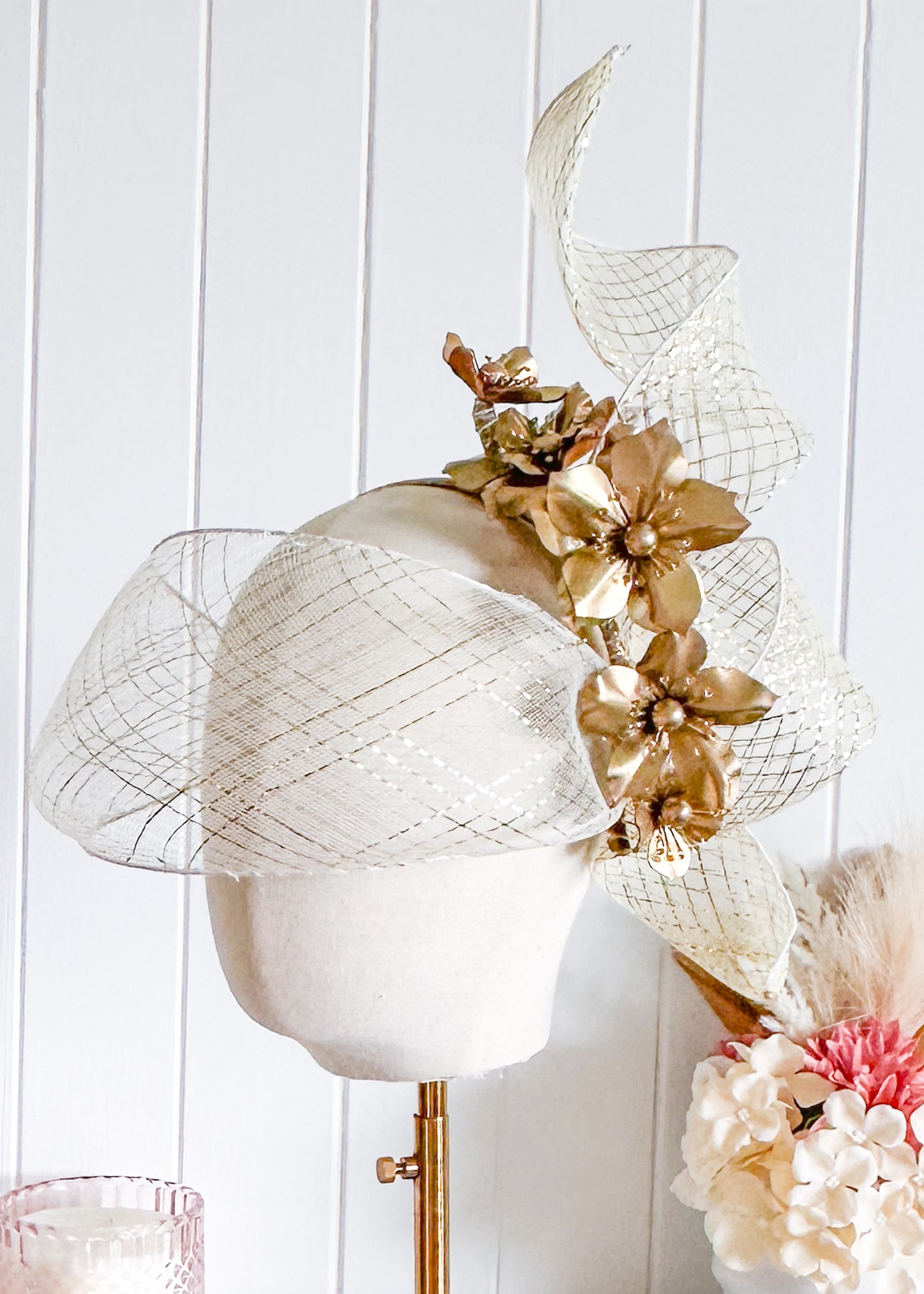 "Delphine" Gold Veil Headpiece