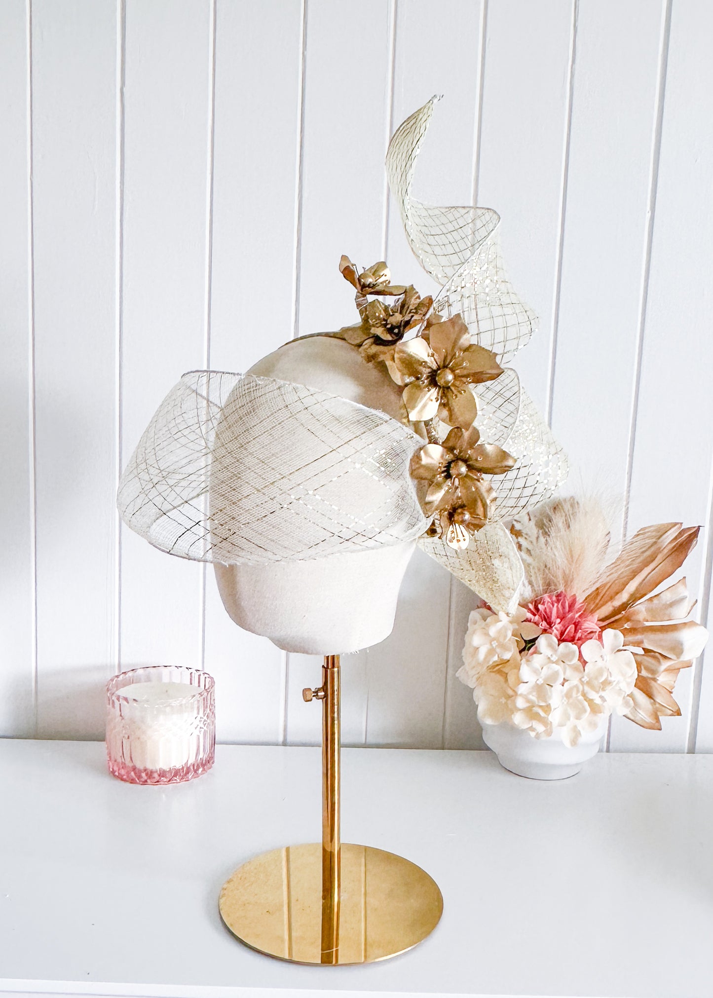 "Delphine" Gold Veil Headpiece