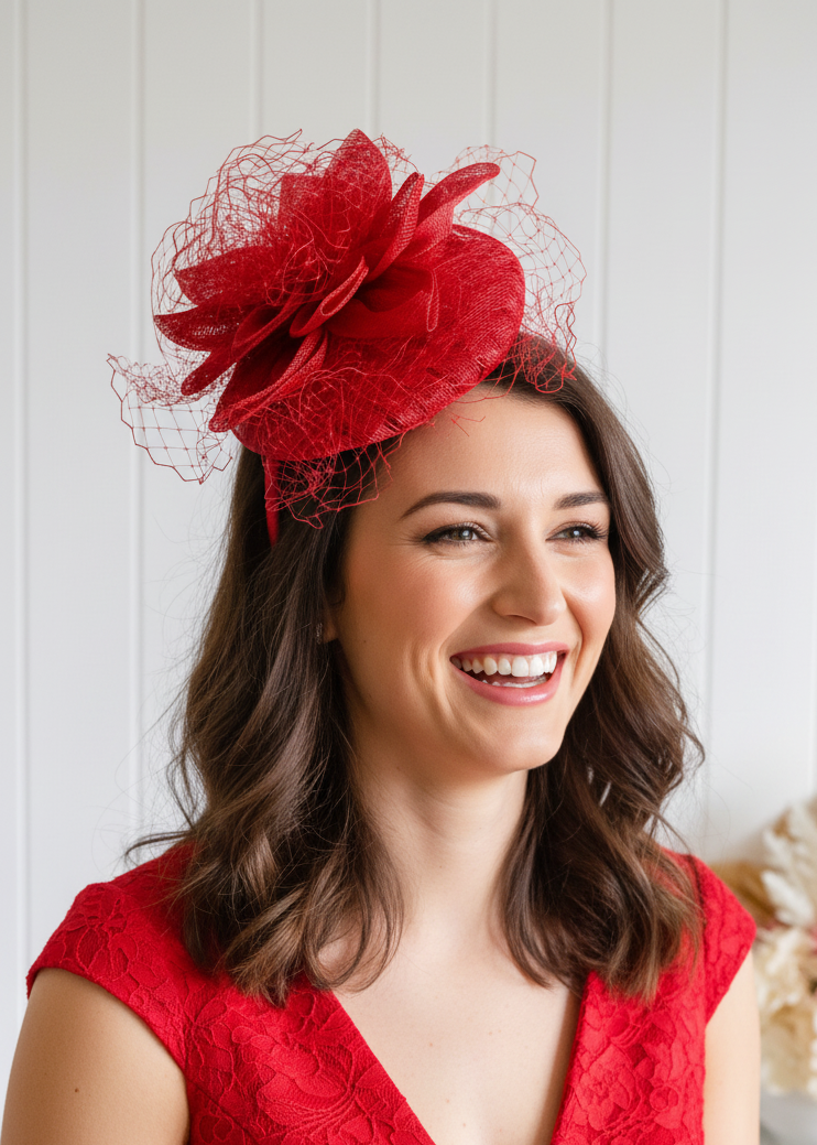 "Imelda" Red Fascinator